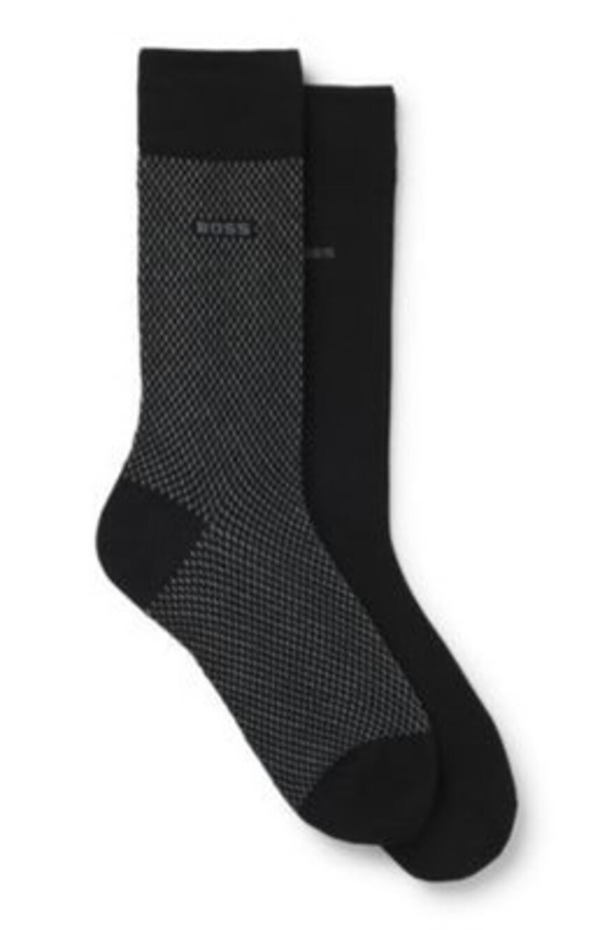 Boss Regular Length Socks w/ Logo Details Business Socks Men's 7-13 Black 2 Pack